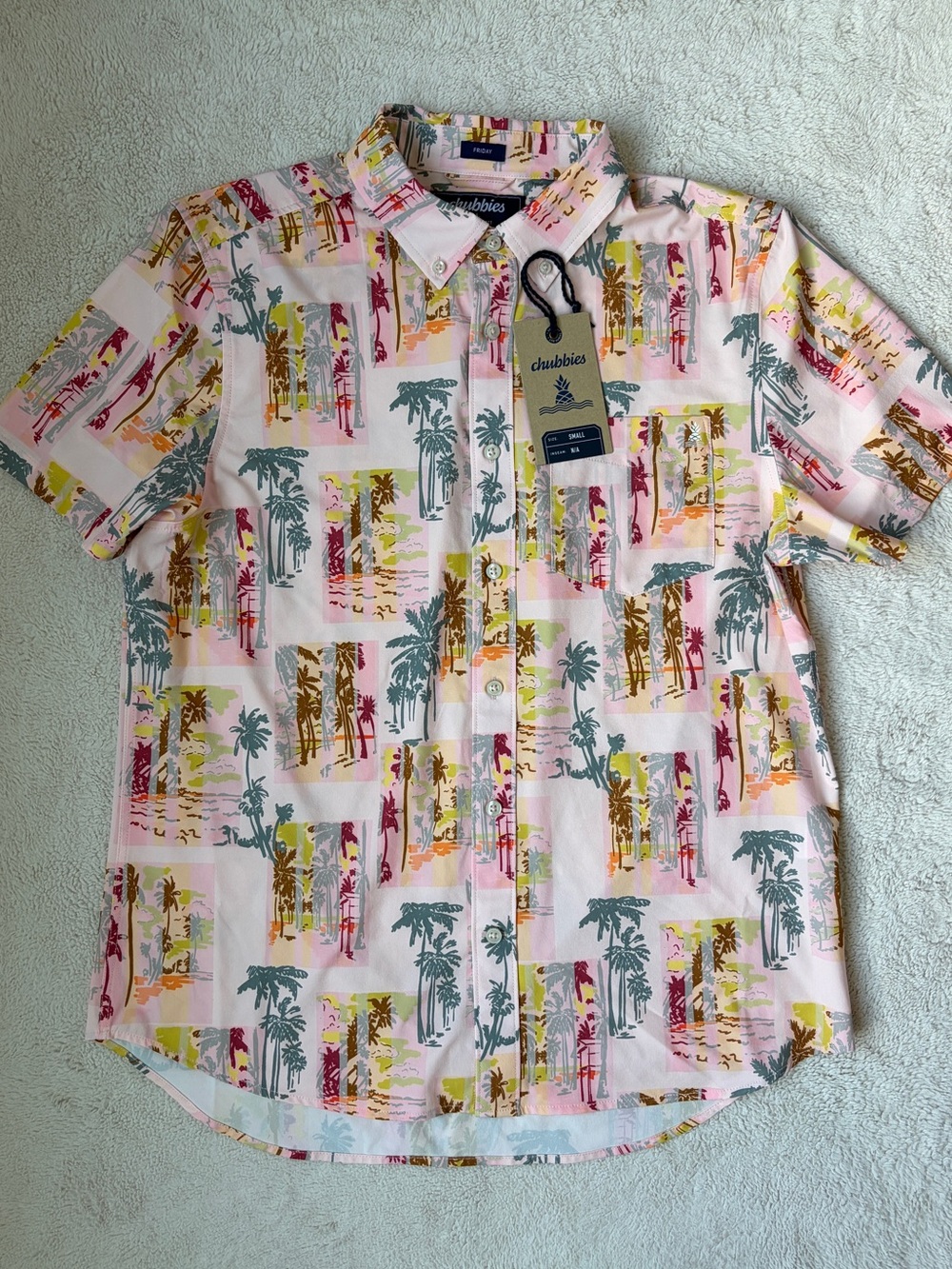 Like New chubbies Pink Tropical Palm Print Button-Down Shirt Men Size Small